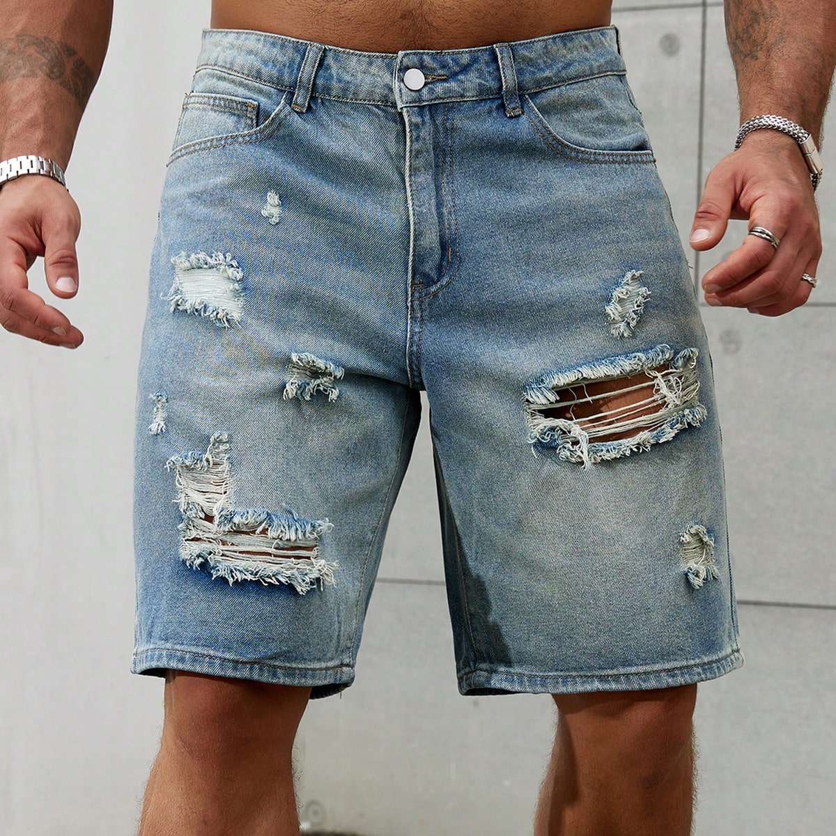 Nowa moda męska podarta krótka – Streetwear Brand Clothing recenzja i cena